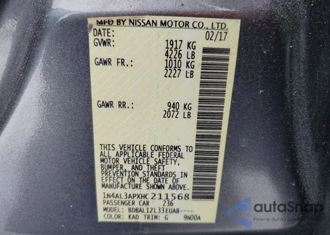 2017 Nissan Altima 2.5 z USA, uszkodzony, nr VIN 1N4AL3APXHC211568